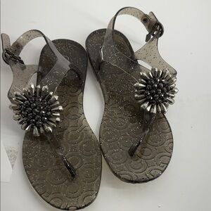 COACH Hilda Smoke Clear Beaded Glitter Thong Jelly Sandals Size 8